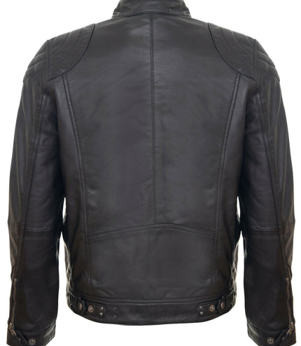 Mens Moto Leather Biker Jacket-Taiwan - Black