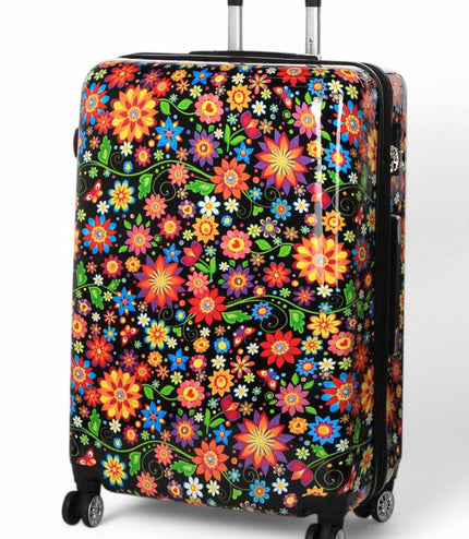 Ballina Large Hard Shell Suitcase in Black Flower