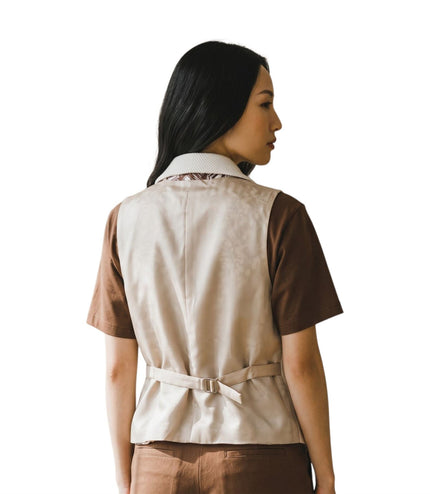 Women's Cream Herringbone Wool Tweed Check Tailored Waistcoat - WS-1