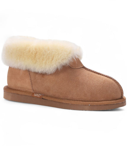 Women's Sheepskin Suede Ankle Tan Slip-On Bootie Winter - Glacier