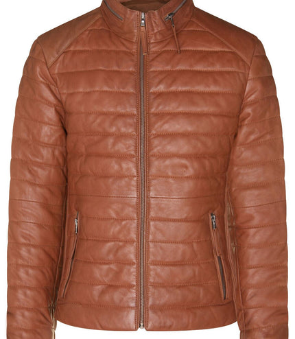 Mens Tan Quilted Leather Puffer Jacket - Tallinn