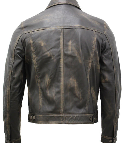 Men's Retro Leather Trucker Jacket-Constantine - Vintage Black