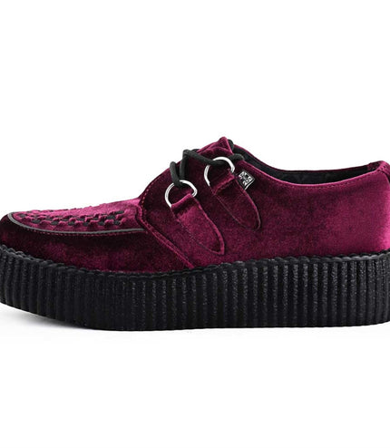 TUK Viva High Creeper Burgundy Velvet Platform Lace-Up Goth Shoes - AV6802