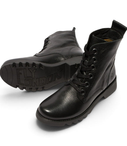 Fly London Womens Black Leather Lace-Up Heeled Ankle Boots - RAMY488