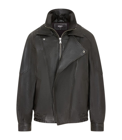 Mens Black Lamb Leather Biker Blouson Jacket - Big Bomber
