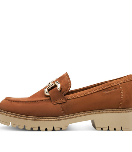 Tamaris Womens Cognac Tan Brown Leather Loafers Slip-On Platform Shoes