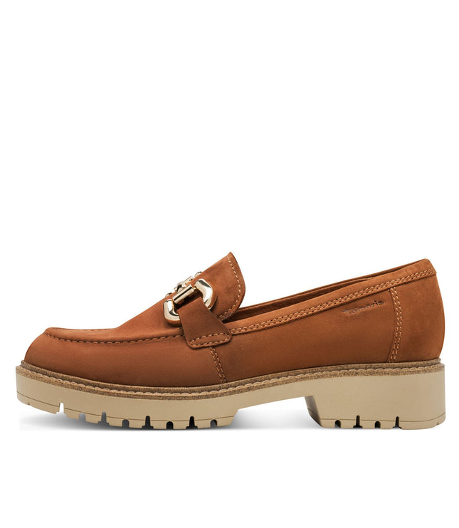 Tamaris Womens Cognac Tan Brown Leather Loafers Slip-On Platform Shoes