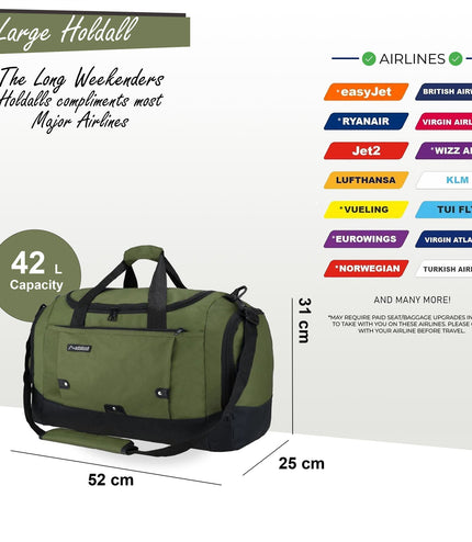 Large Duffel Weekend Holdall Carry-On Cabin Bag Gym Sports Travel Bag Green