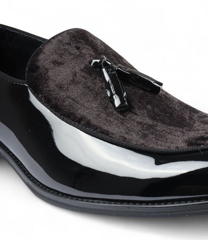Men's Black Velvet Tassel Loafers Formal Patent Dress Shoes