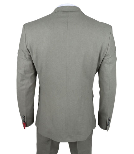Men's Sage Green Tailor Fit 3 Piece Linen Summer Wedding Suit