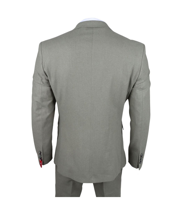 Men's Sage Green Tailor Fit 3 Piece Linen Summer Wedding Suit