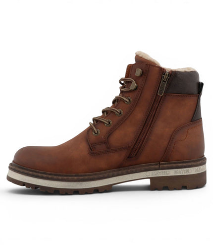 Mustang Men's Cognac Brown Faux Leather Winter Lace-Up Ankle Boots - M0091001