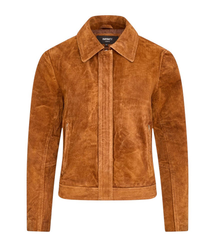 Women’s Tan Suede Leather Bomber Blouson Jacket - Varsity