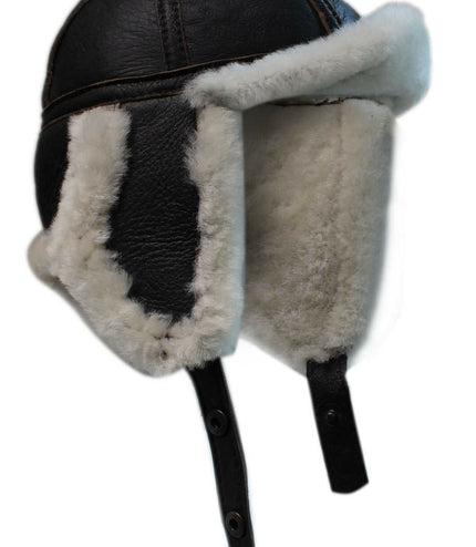 Men's B3 Brown Cream RAF Aviator Sheepskin B-55 WW2 Trapper Flying Hat
