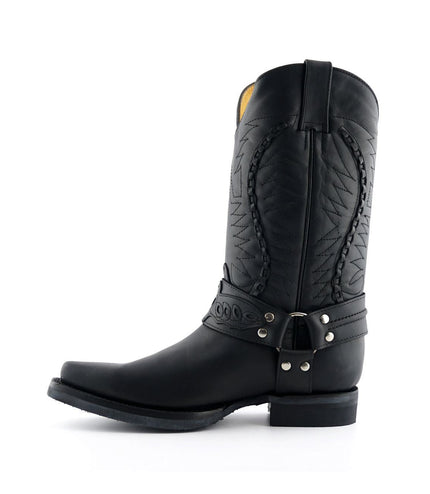 Grinders Mens Black Leather Cowboy Boot - Galveston
