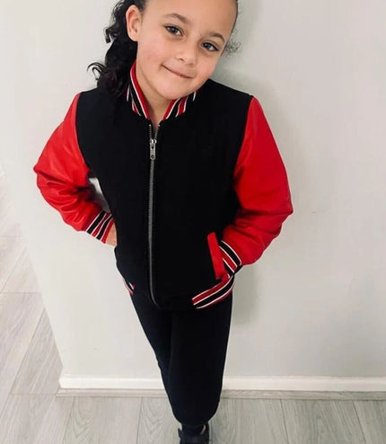Kids Varsity Bomber Jacket with Real Leather Sleeves