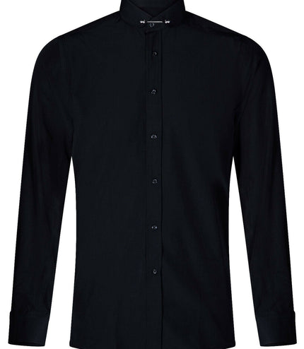 Mens Club Collar Black Shirt 1920s Peaky Blinders With Bar Poplin Pin Smart
