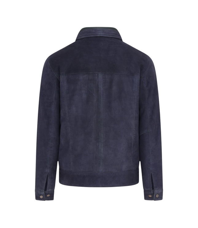 Mens Retro Brown 100% Goat Suede Leather Harington Biker Jacket - Navy