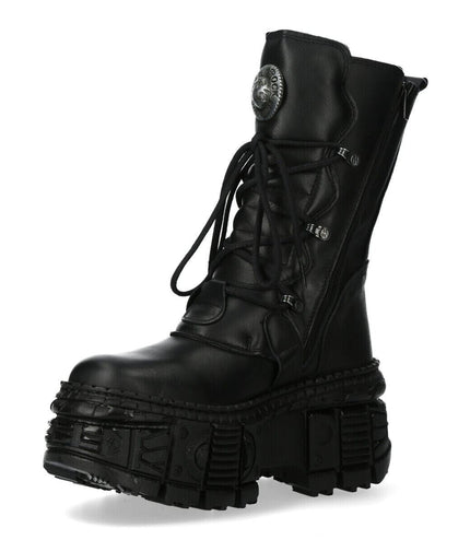 New Rock Mid-Calf Leather Goth Boots-WALL373-S5