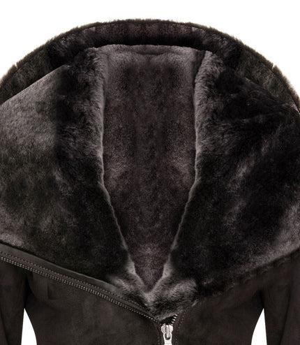 Womens Merino Sheepskin Hooded Coat-Antioch - Brown