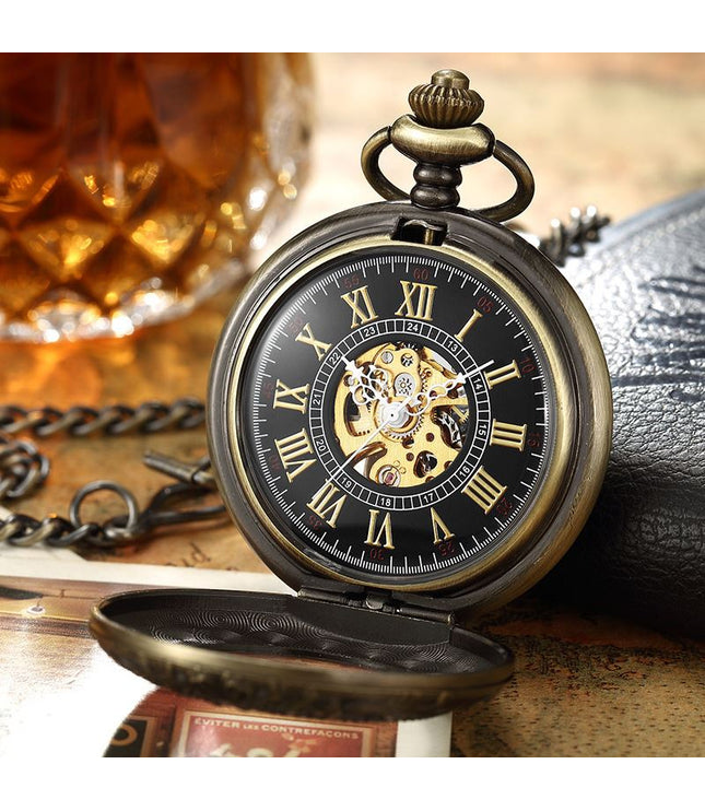 Vinatage Bronze Mechanical Alloy Skeleton Half Hunter Pocket Watch