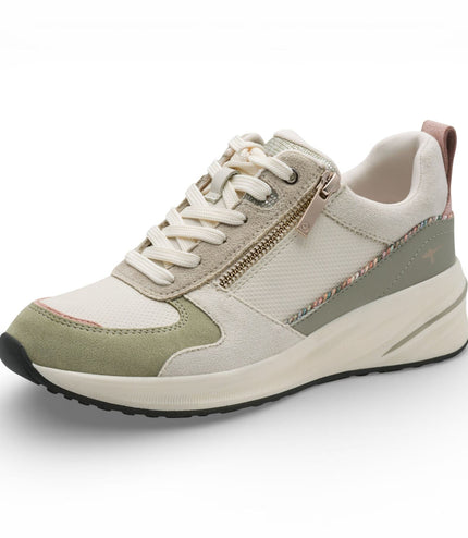 Tamaris Women's White Green Platform Trainers Sneaker Zip Lace-Up Running Shoes