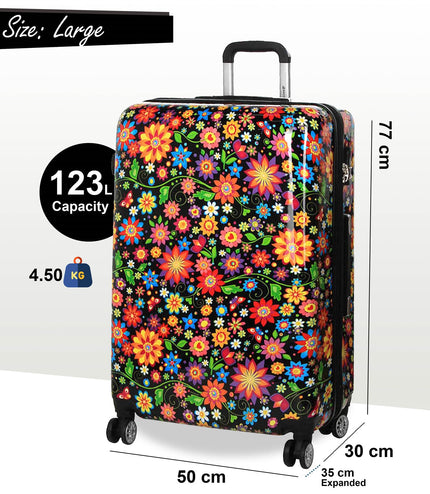 Ballina Large Hard Shell Suitcase in Black Flower