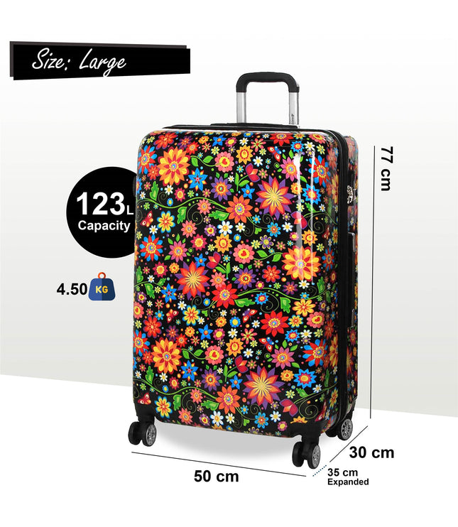 Ballina Large Hard Shell Suitcase in Black Flower