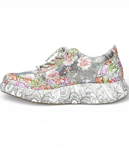 Laura Vita Women's Nikito 62 Grey Floral Leather Trainers Platform Sneaker Shoes