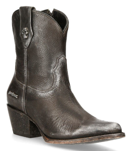 New Rock Black Leather Pointed Cowboy Boots - WSTM006-S1
