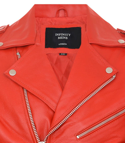 Mens Cow-Hide Black Brando Jacket -Venice - Red