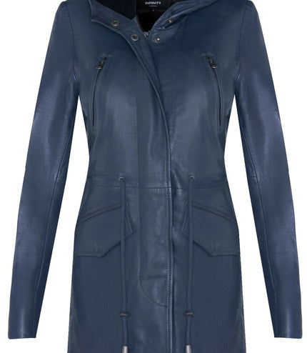 Womens Mid Length Hooded Parka Jacket-Oakengates - Navy