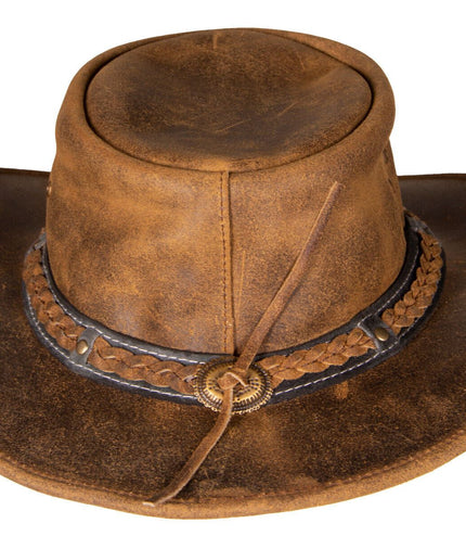 Cowboy Aussie Real Leather Hat Australian Tan Brown Western Outback Bush Hat