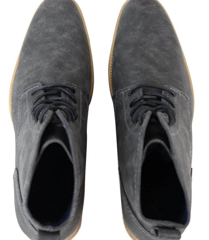 Mens Matt Grey Suede Lace Up Ankle Boots