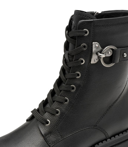 Tamaris Womens Fashion Black Leather Lace-Up Zip Combat Ankle Boots
