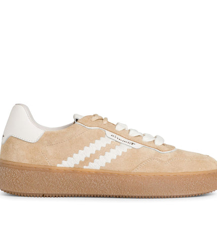Tamaris Womens Beige White Leather Fashion Stripe Lace Up Sneakers