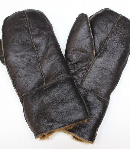 Unisex Brown Ginger Real Sheepskin Leather Shearling Gloves Warm Mittens