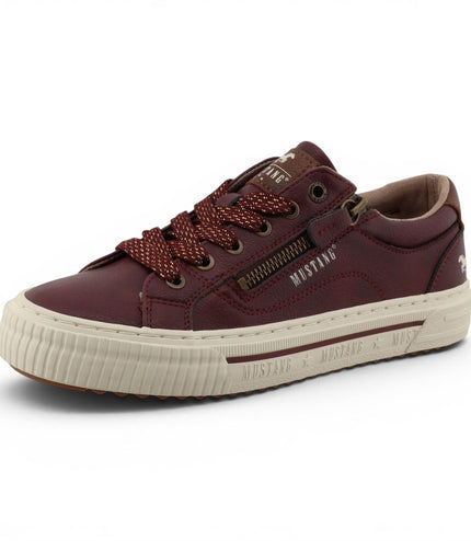 Mustang Women's Burgundy Faux Leather Trainer Sneaker Casual Shoes - M0112011