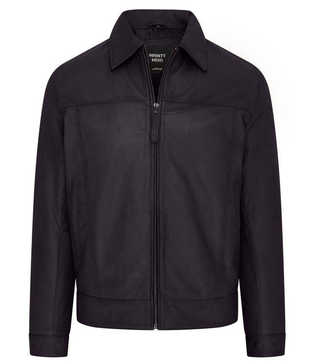 Mens Retro 100% Nappa Leather Harington Biker Jacket - Black