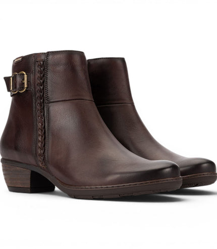 Pikolinos Women's Caoba Red Leather Heel Ankle Boots - Utiel