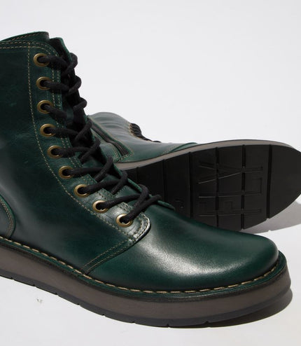 Fly London Womens Green Rami043 Casual Leather Lace-Up Ankle Dress Boots