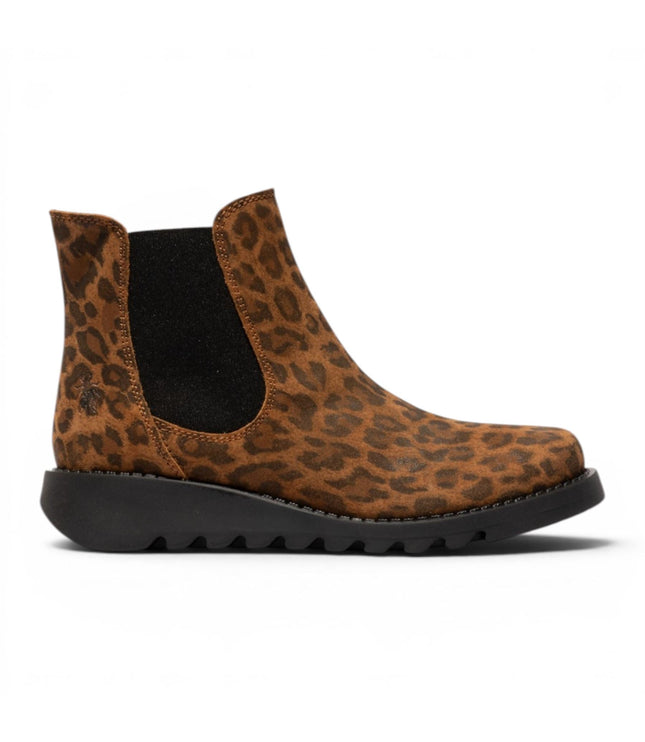 Fly London Womens Leopard Tan Chelsea Suede Leather Ankle Boots - SALV195