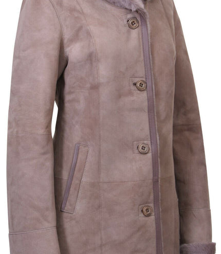 Womens Suede Merino Sheepskin Parka Coat-Tripoli - Taupe