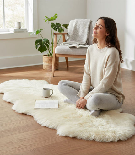 Genuine Sheepskin Cream Double Natural Fluffy Silky Soft Real Wool Rug