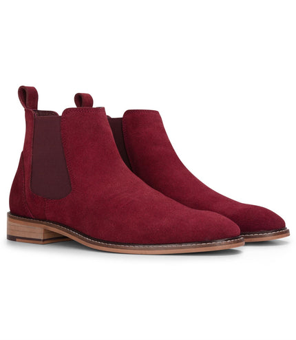 London Brogues Men's Burgundy Wine Suede Leather Slip-On Chelsea Ankle Boots