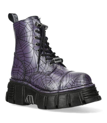 New Rock Purple Leather Gothic Military Biker Boots - MILI083CCT-C122