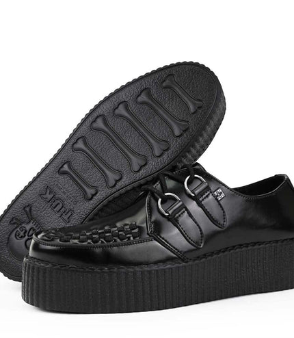 TUK Viva High Creeper Black Leather Platform Lace-Up Goth Shoes - AV6802
