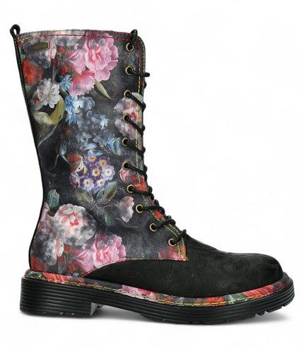 Laura Vita Incaso-18 Black Floral Womens Gothic Victorian Leather High Boots