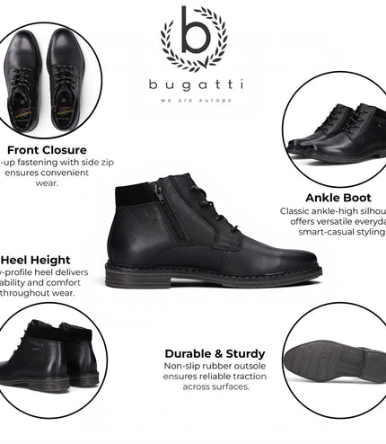 Bugatti Mens Black Leather Lace-up Chukka Ankle Boots - Rigalo Evo
