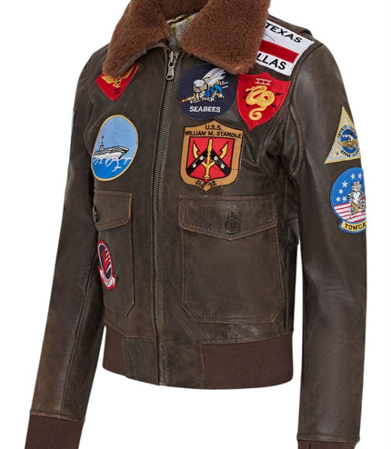 Women's A2 Top Gun Leather Bomber Jacket-Sunbury - Brown